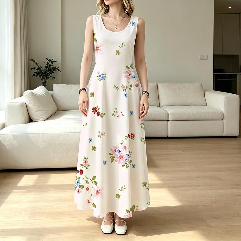 Women's Floral Maxi Dress Sleeveless Soft Flowy Summer Dress for Beach Vacation,Daily Commute & Casual Outings