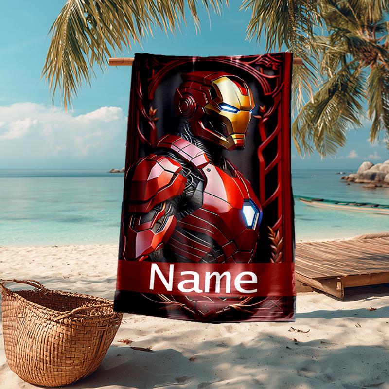 Custom Name Ultra-Soft Beach Towel with Iron Man Theme,Ideal for Pool - Camping, Diving - Perfect Travel Essential, Vibrant Beach Towel.