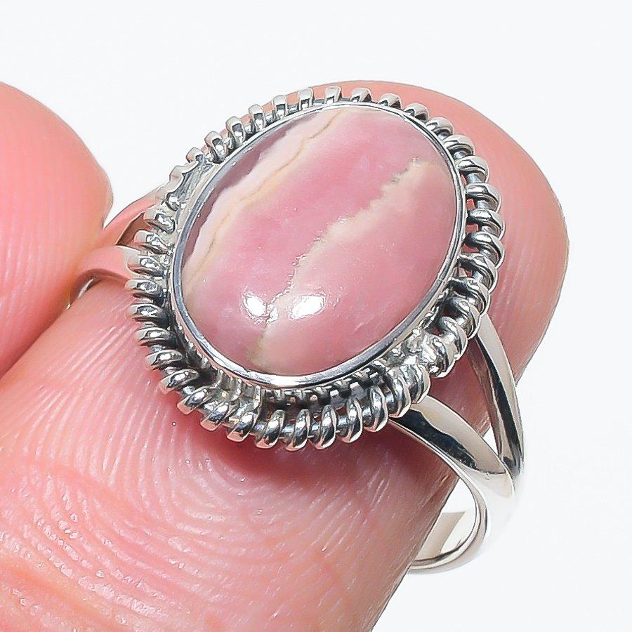 

Ювелирное кольцо из твердого серебра 925 пробы с натуральным родохрозитом ручной работы S.8 B5m52