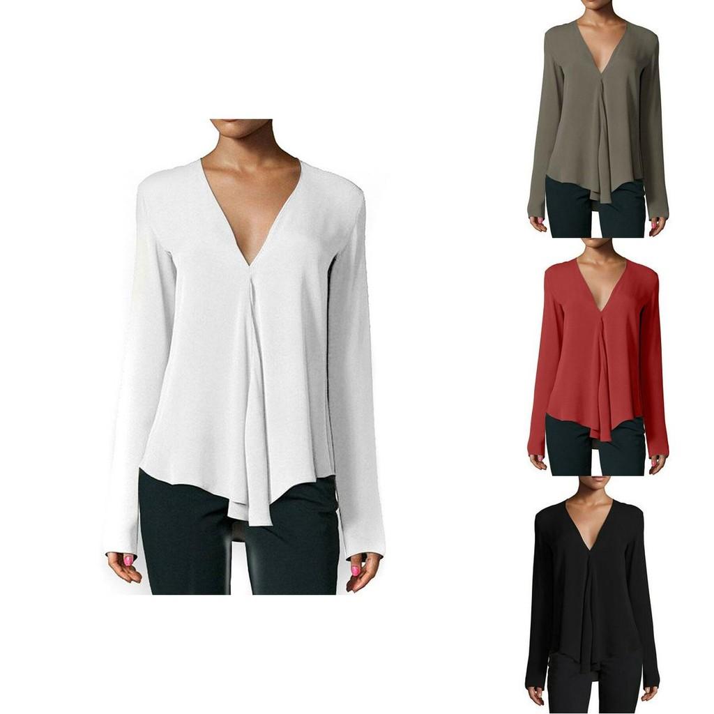 Elegantes Damen Sommer Freizeit Langarm Locker Chiffon T-Shirt Bluse Für Alle Größen