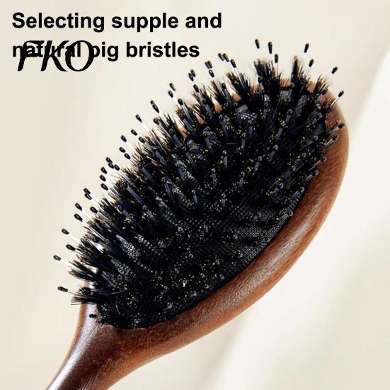 Tangle Remover Brush Air Cushion Hair with Wooden Handle, Gentle Scalp Massage Boar Hairbrush Bristles Brush, Anti-static Detangling Paddle