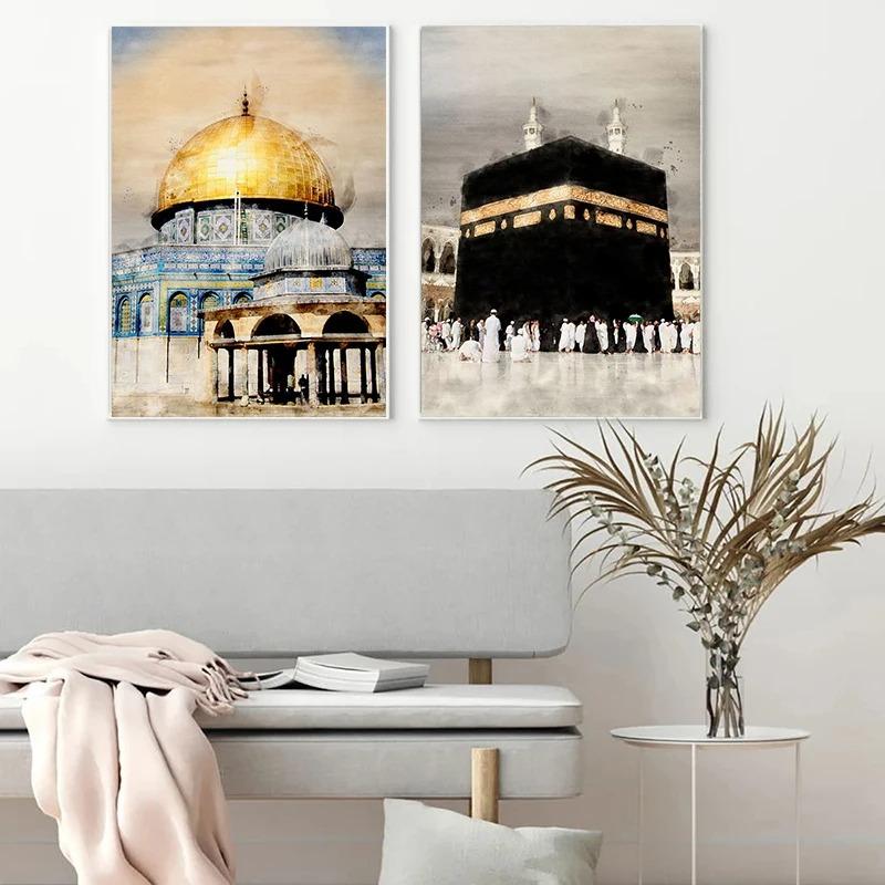 Islamic Masjid Mosque Allah Mecca Medina Kaaba Sacred Place Posters Canvas Painting Print Wall Art Pictures Living Room Decor