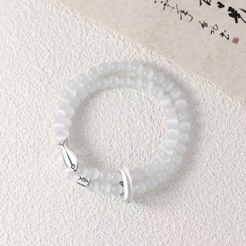 Koi Pattern Black Bead Couple Bracelet Adjustable Matching Relationship Bracelet for Lover Couple Daily Wear Anniversary Jewelry Gift