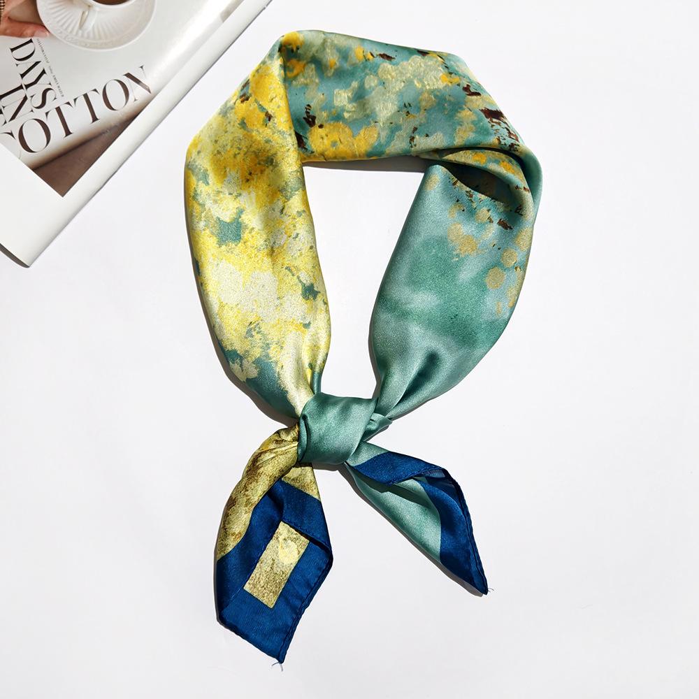 Small 70cm Sunflower Print Silk Satin Square Scarf for Women - Versatile and High-End Accessory