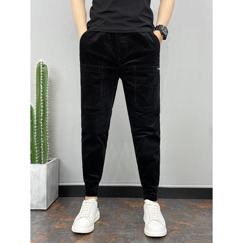 Celebrity-Style Corduroy Six-Pocket Men's Skinny Pants - Trendy Spring/Autumn Casual Nine-Point Fit