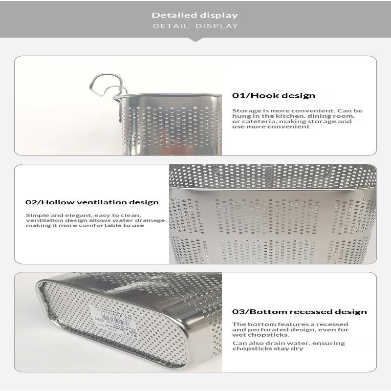 Stainless Steel 2-Compartment Chopstick Holder With Perforated Drain, Thickened Edges For Kitchen Utensil Storage