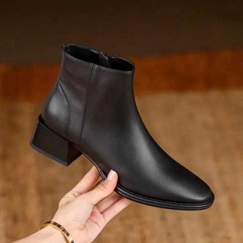 Fashion Women Ankle Boots Thick Heels Short Boot Fashion Winter Shoes Women Ins Autumn Daily Office Lady Footwear Size 35-40
