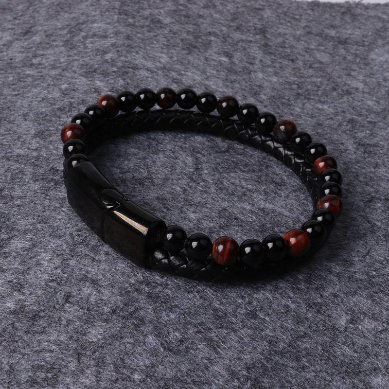 Natural Stone Beaded Bracelets for Men Classic Leather Woven Stone Beaded Mens Bracelet Fashion Casual Sports Jewelry Gift