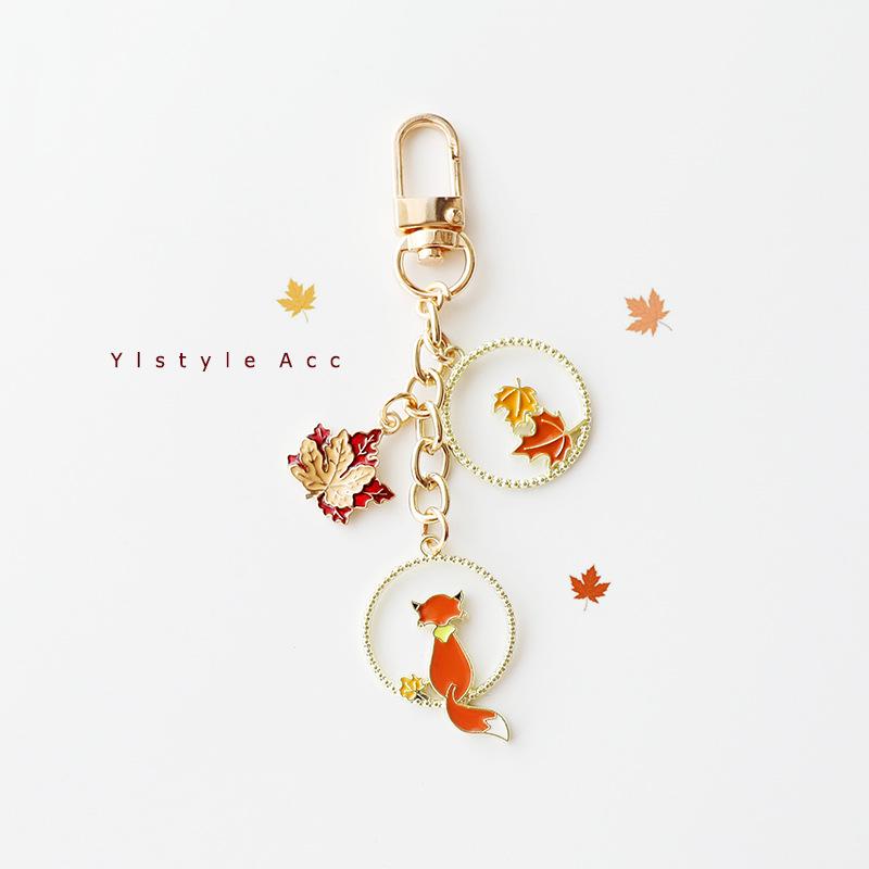 Handmade Cartoon Fox & Maple Leaf Keychain - Couple Bag Charm and Car Accessory