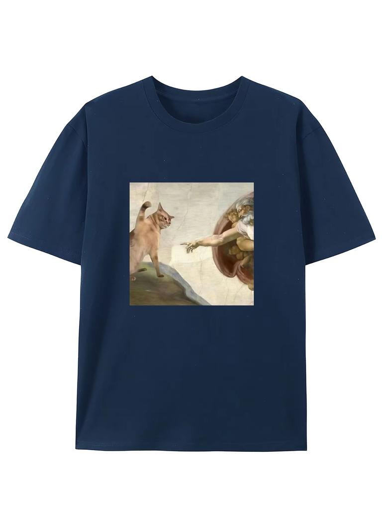 Humorné grafické tričko s parodií na Stvoření Adama, regular fit, s krátkým rukávem, pulovr pro dospělé - Letní ležérní módní top