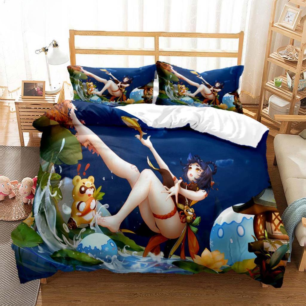 Anime Genshin Impact Animation Cartoon Soft And Comfortable Customizable Comforter Bedding Sets Bedding Set Luxury Quilt Cover