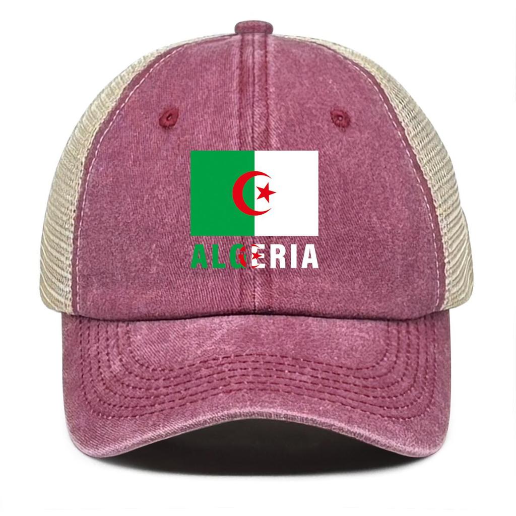 Algeria Flag Print Snapback Mesh Cap, Patriotic Sports Hat Slouchy Adjustable Buckle Sun Visor Leisure Adjustable Baseball Hat