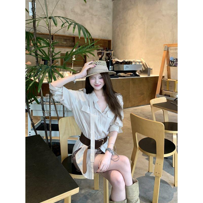 Kumikumi Old Qian Style Suit Stylish Long Sleeves Shirt Women's Autumn High Waist Slim Looking Casual Shorts Two-piece Set