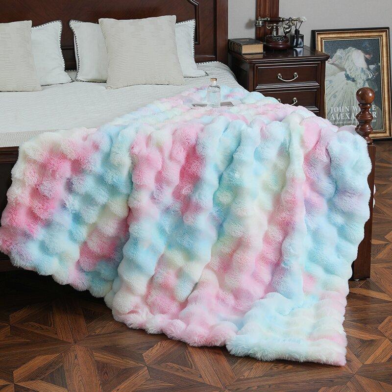 Thick and Warm Modern Blanket Autumn and Winter Bubble Velvet Rabbit Fur Blanket Plush Sofa Towel Pillow Cover Soft and Comfortable Bed Sheet