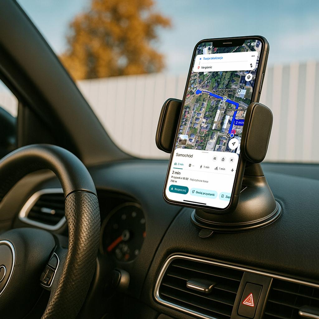 Uchwyt samochodowy do telefonu z przyssawką na kokpit czarny