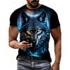 Fashionable Summer Men's Domineering Wolf Print Pattern Breathable Round Neck T-shirt Outdoor High Street Casual