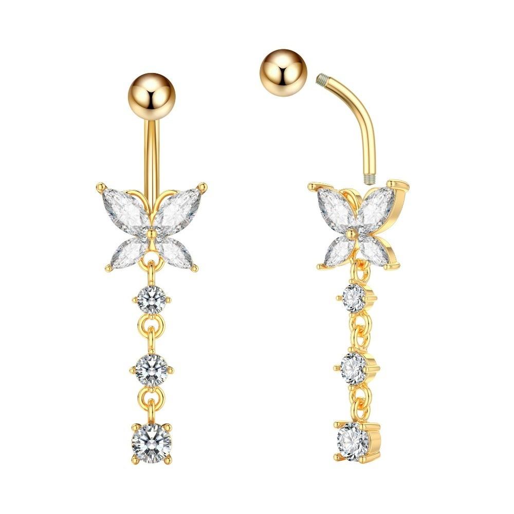 Anneau de nombril en acier inoxydable avec zircon Strass Anneau de nombril Bijoux de piercing corporel Fille