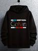 Calvin Grafik Hoodie - Stilvoller Schwarzer Pullover mit Buntem Buchstaben-Print