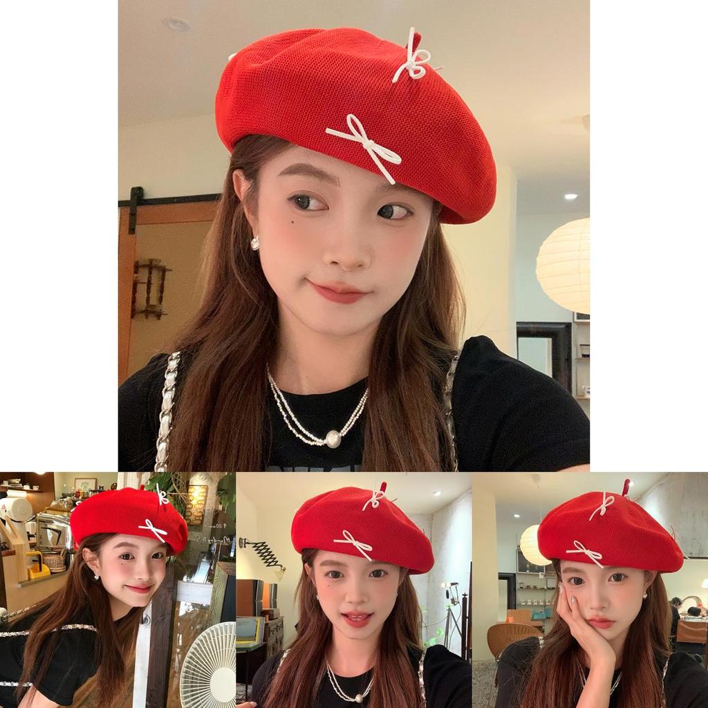 New Year Red Bow Tie Beret For Women For Summer Outdoor Style