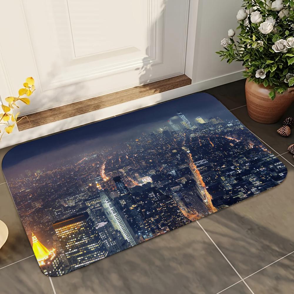 1pc New York City Night Bathroom Absorbent Mats Anti-Slip Mats Home Decor Supplies Carpets Home Kitchen Floor Mats