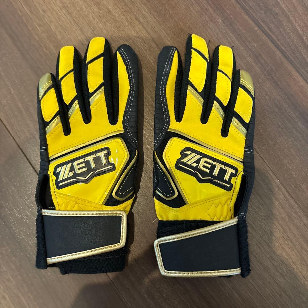 Used ZETT batting gloves for both hands yellow black junior size JS