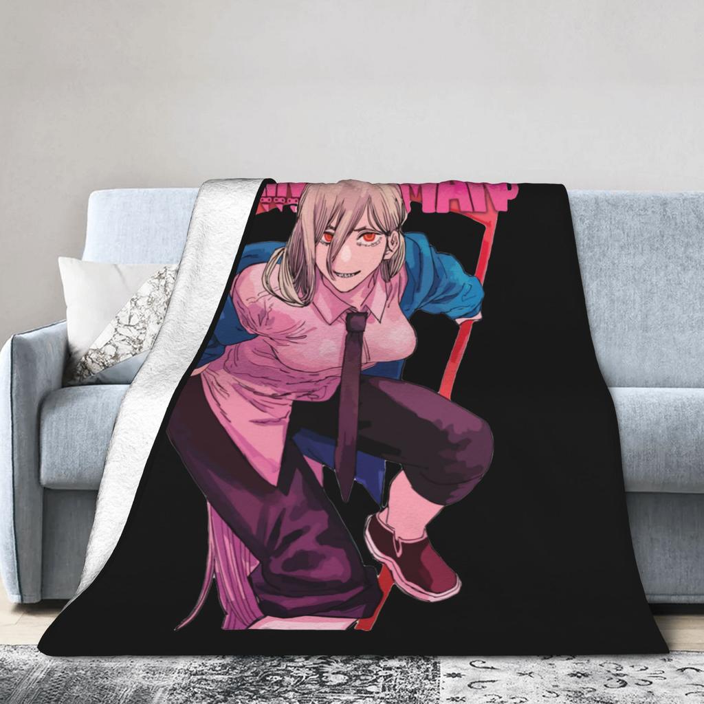 Chainsaw Man Power Blanket Flannel Printed Anime Manga Breathable Super Warm Throw Blankets for Bed Office Bedspread