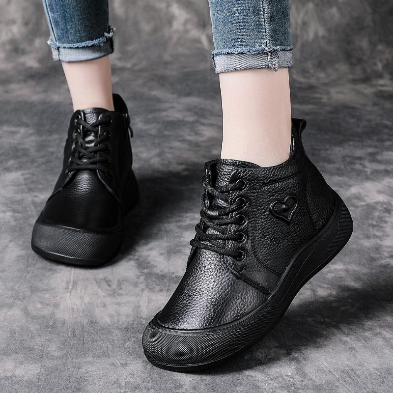 First Layer Cowhide Retro Thick-soled Small Short Boots Winter New Mother Shoes Genuine Leather Boots Women's Leather Boots