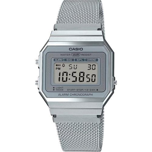 

Casio Vintage A700WM-7ADF Digital Gray Dial Uni Watch with Silver Metal Strap (D170), Silver Digital, 37.4 x 35.5 x 6mm, Chain