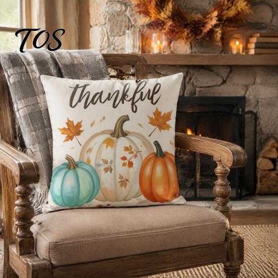 Washable Zippered Pillow Cases Fall Thanksgiving Throw Covers, Pumpkin Maple Leaf Cushion Cases, Autumn Harvest Decorative Covers for Sofa Couch