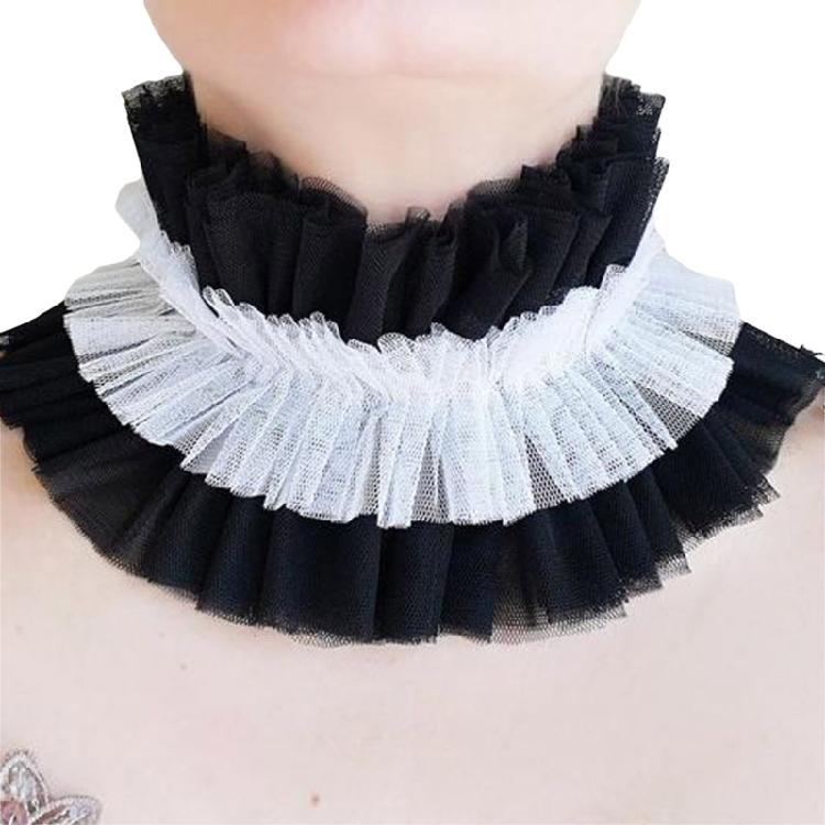 Vintage Renaissances Ruffled Mesh False Collar Victorian Gothic Neck Ruff Shawl Scarf Costume Cosplay Props for Women