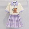 Kuromi Girls' Summer Cartoon JK Skirt Set - Short Sleeve Dress for Middle and Big Kids