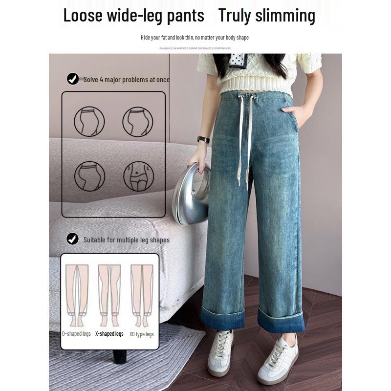 2025 Stretchy Soft Denim Maternity Jeans - Loose Straight-Leg with Drawstring 2XL