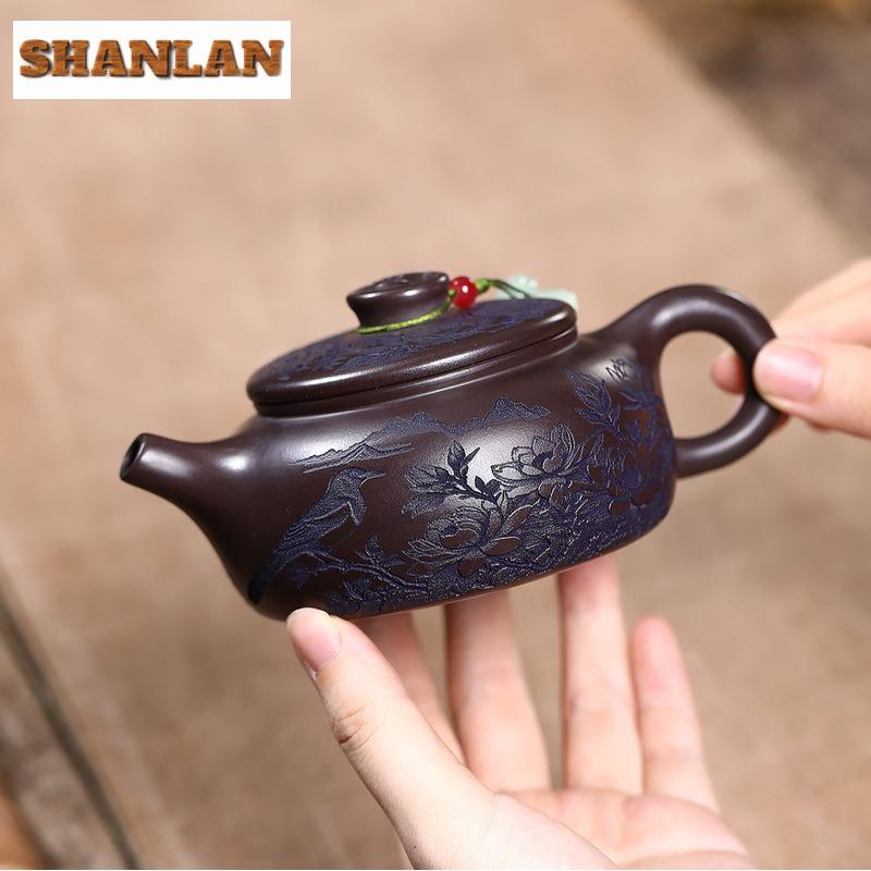 220ml Aesthetic Yixing Purple Clay Teapots Handmade Coin Large Caliber Pot Raw Ore Dragon's Blood Sand Kettle Zisha Tea Set