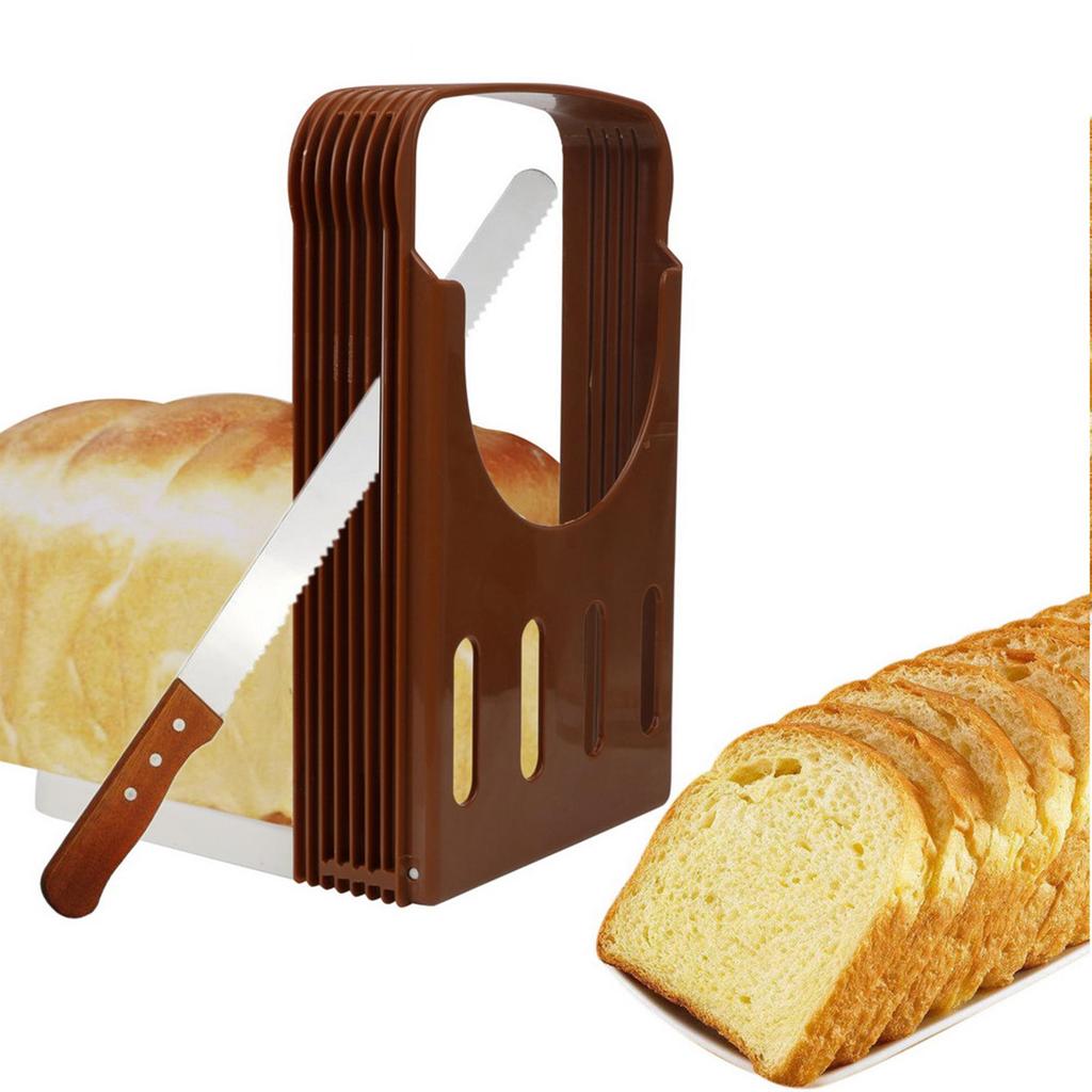 Bread Slicer for Homemade Loaf, Toast Slicing Guide, Compact Bread Cutting Rack with Crumb Tray, Space Saving Kitchen Baking Tool for Sandwich Bread