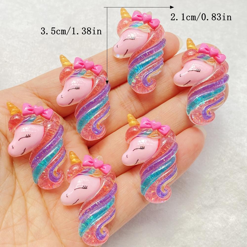 10Pcs Cute Cartoon Shiny Unicorn Flat Back Scrapbook Figurine DIY Bow Decor Accessories Crafts