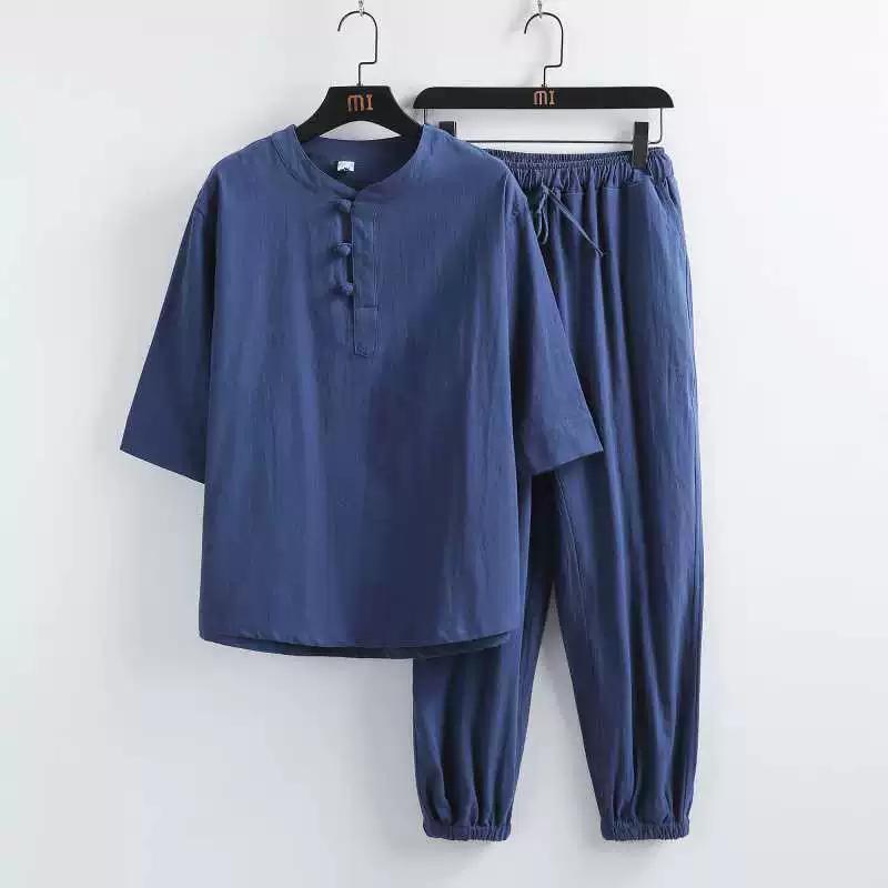 Trendy Brand Hanfanzug Herren Sommer Dünn Sport Lässig Sitzen Zen Meditation Kleidung Baumwolle Leinen Stil Robe
