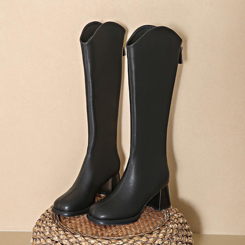 2024 Новые женские рыцарские сапоги большого размера на толстом каблуке сапоги до середины голени в ковбойском стиле с V-образным носком 34 5980₽