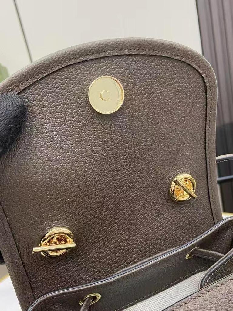 Ophidia Women's Genuine Leather Monogram Flap Drawstring Backpack Small Bookbag with Logo