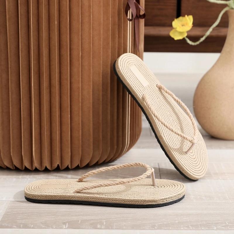 Fashion Fashion Summer Flip Flops Straw SandalsWomen Hotel Slippers Ladies Shoes Indoor Outdoor Flip-Flops Beach Flat Slides