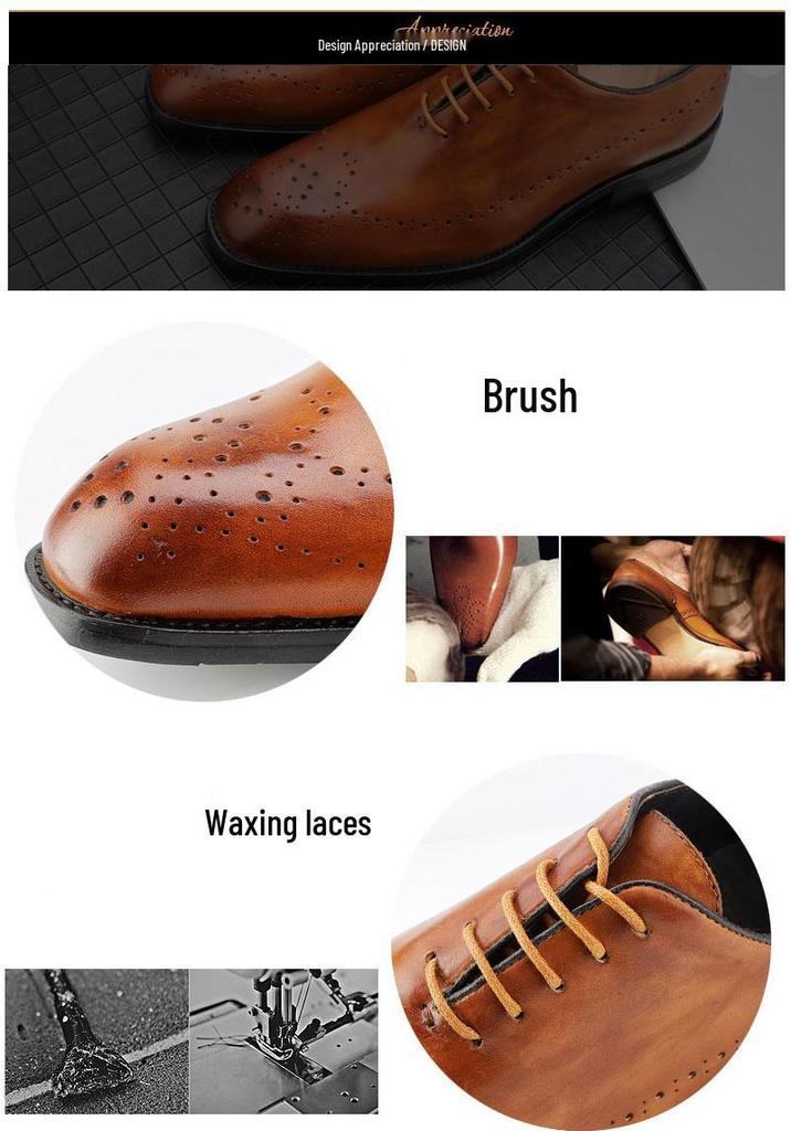Men's Carved Leather Brogue Derbies - First Layer Cowhide, Business Formal or Casual Wear
