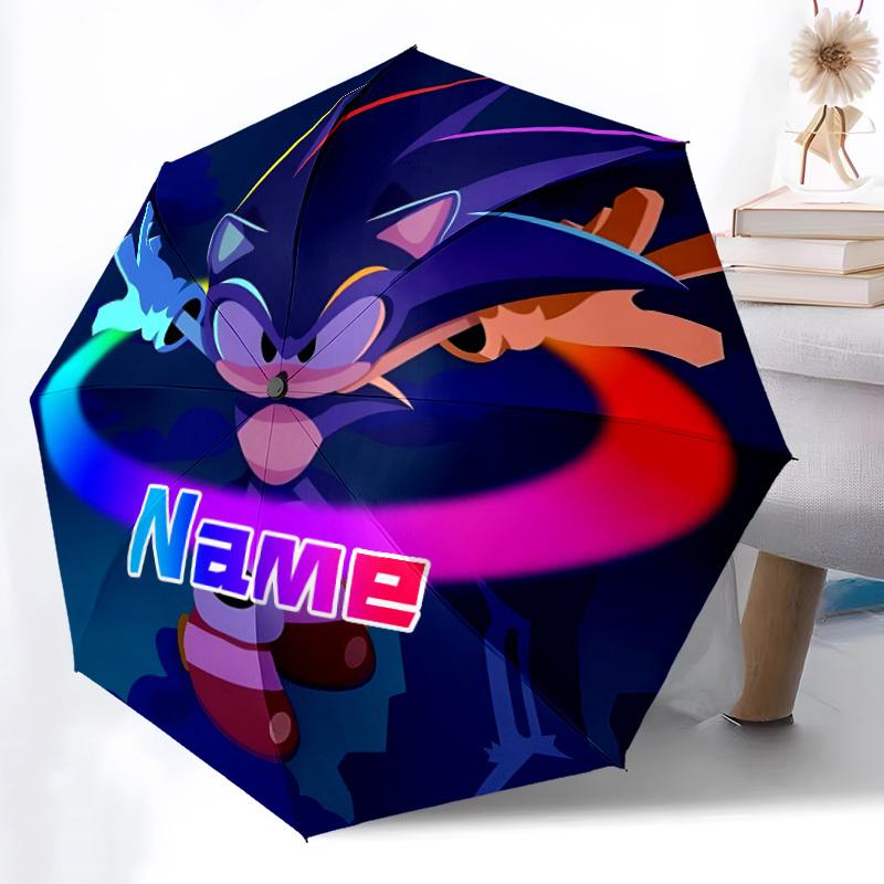 1pc Sonic Speed Custom Name Automatic Folding Umbrella - Compact 8-Rib Design, Durable Plastic & Iron, Daily Use 021