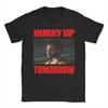 Oversized Black Short-Sleeve T-Shirt Featuring The Weeknd "Hurry Up Tomorrow" Meme Portrait & Bold Red Text Graphic Print for Fans