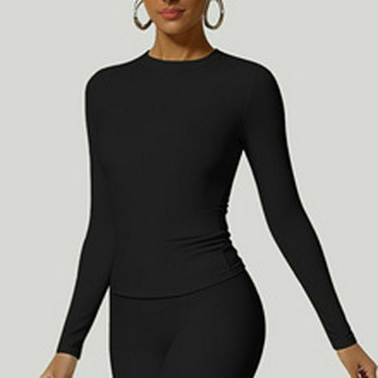 Women's Plain Round Neck Quick-Dry Yoga T-Shirt - Summer Slim Fit Fitness Top