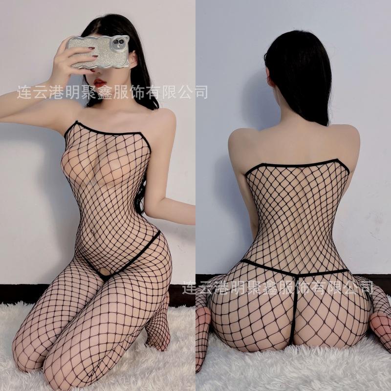 Sexy lingerie one-piece stockings mesh sexy black silk perspective seduction crotch passion free bed large size
