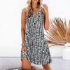 O-Neck Sleeveless Front Hollow Summer Dress A-Line Loose Hem Bohemia Retro Printing Women Mini Dress