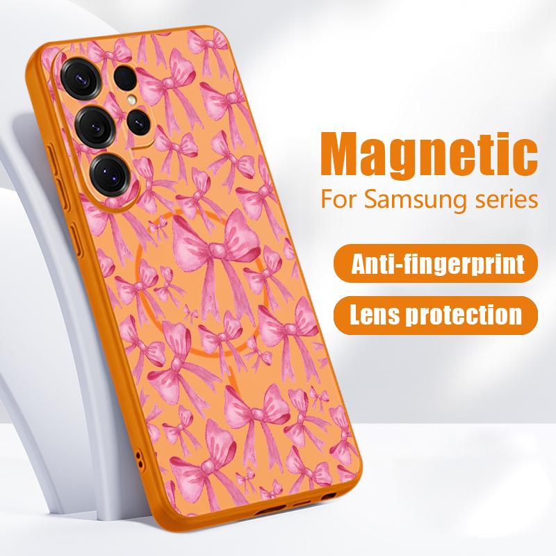 Bowknots Print Phone Case For Samsung S26 Ultra S25 Edge S24 Plus S23 FE A15 A16 A17 A35 A36 A37 A54 A55 A56 A57 5G Hybrid TPU+PC Magnetic Matte Cover