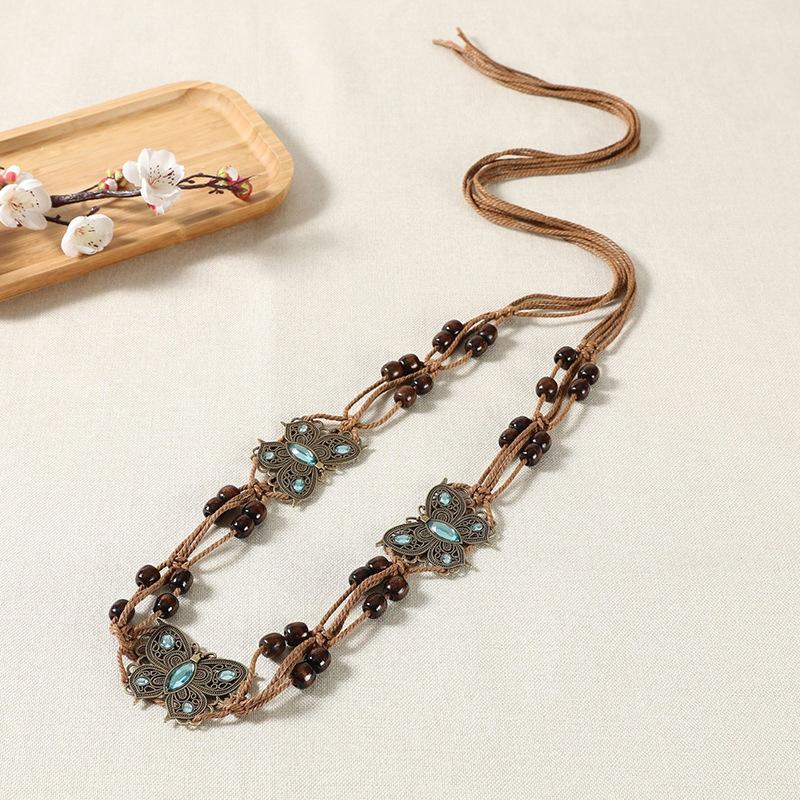 

Пояс женский с бабочкой в стиле бохо, водными бриллиантами, этническим узором, деревянными бусинами, повседневный, в стиле отпуска, на талию