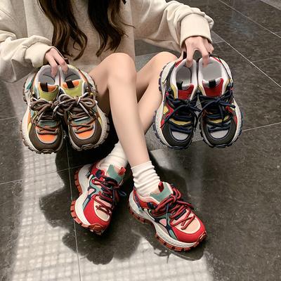 Korean Version of Platform Dad Sneakers Women's 2025 Spring and Autumn New Retro Color Matching Casual Muffin Middle Heel Sneakers