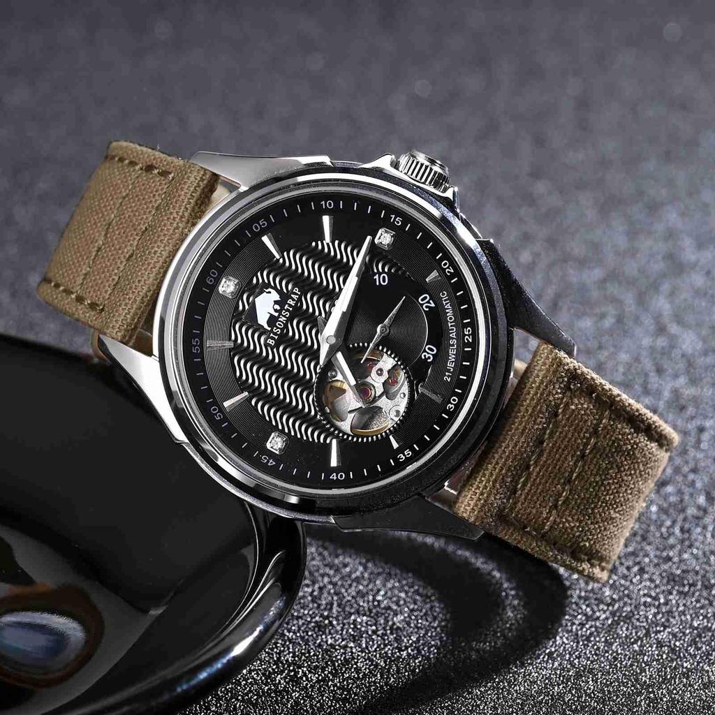 Nylonowy Pasek do Zegarka Szczotkowana Klamra Quick Silver Wymienny Pasek [BISONSTRAP] Pasek, Płótno, Klamra, Zwalniacz, 20mm, Khaki,