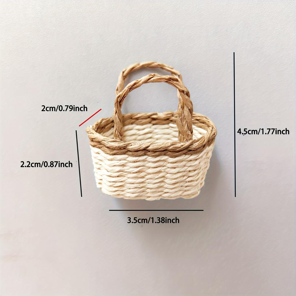 Miniature Basket Handmade Mini Wicker Basket Woven Paper Rattan Basket Dollhouse Ornament Accessories Decoration Easter